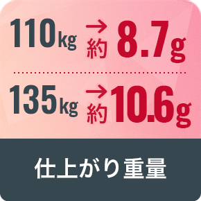 仕上がり重量：110kg: 約8.7g, 135kg: 約10.6g