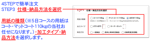 STEP3 仕様・納品方法を選択
